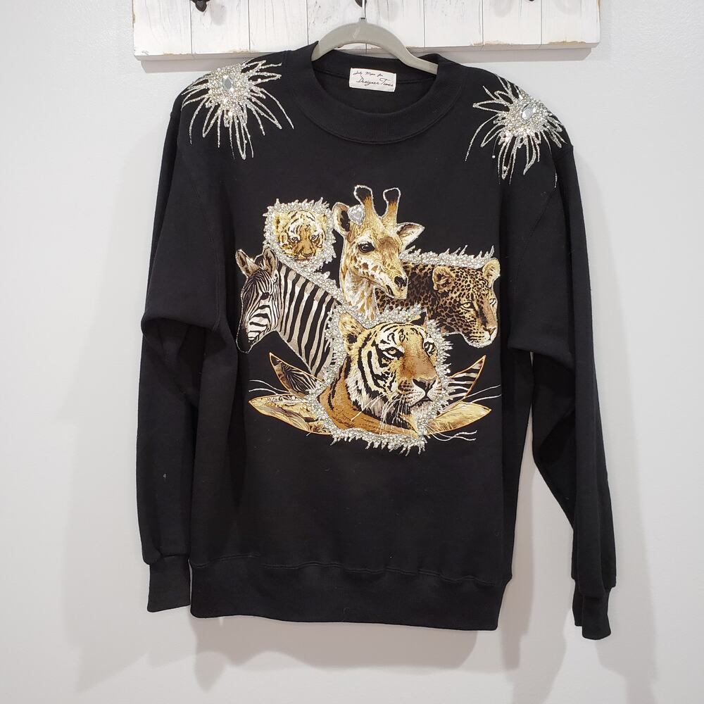 Vintage Judy Myers Embellished Safari Animal Sweatshirt